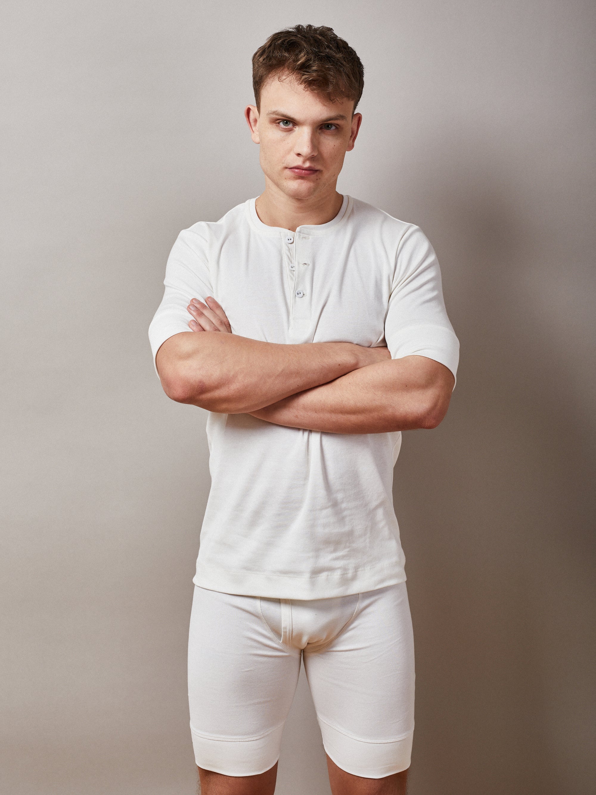 Victory Essentials VE Art SS Henley 200 Henleys Off White