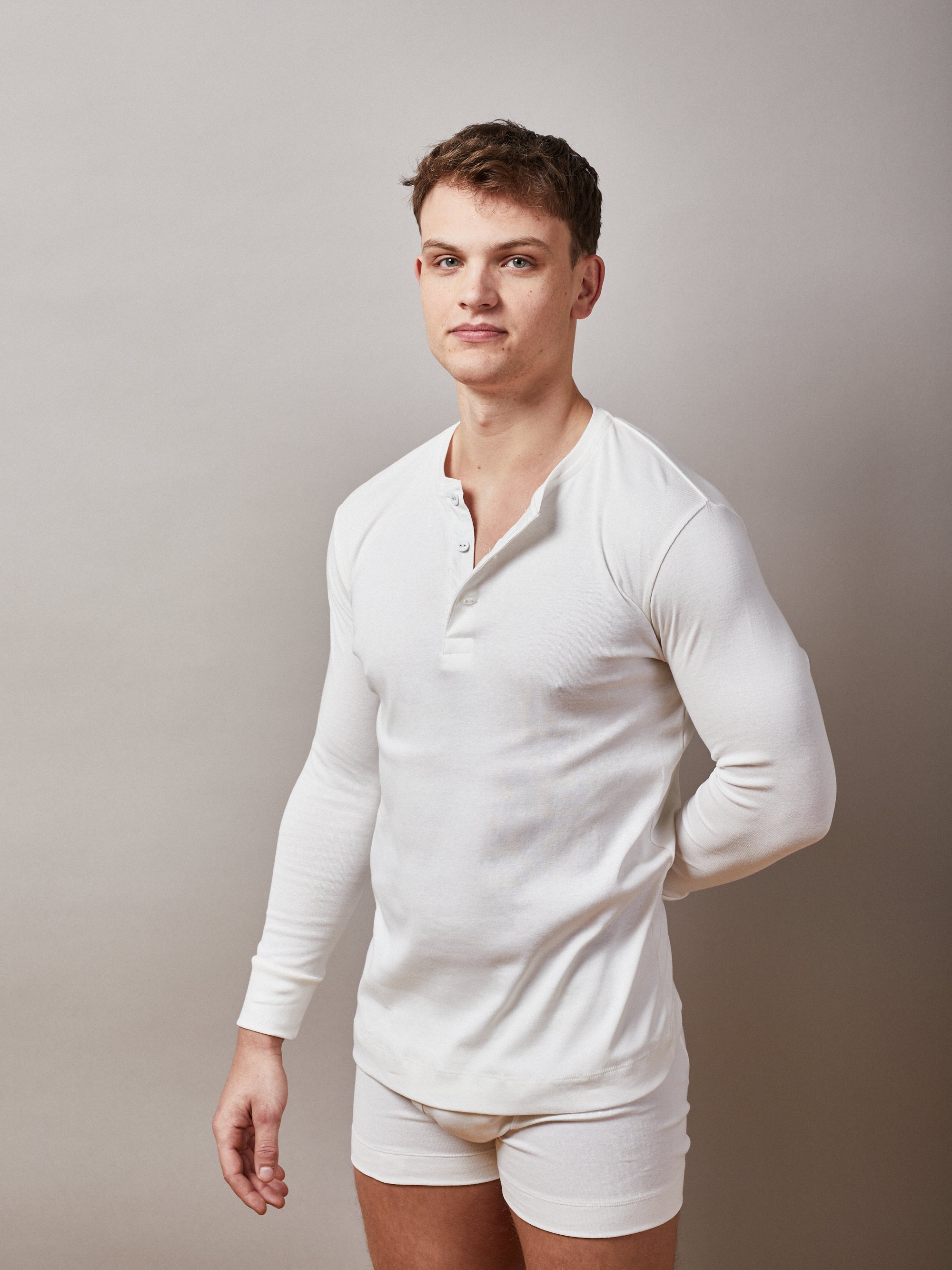 Victory Essentials VE Cooper LS Henley 200 Henleys Off White